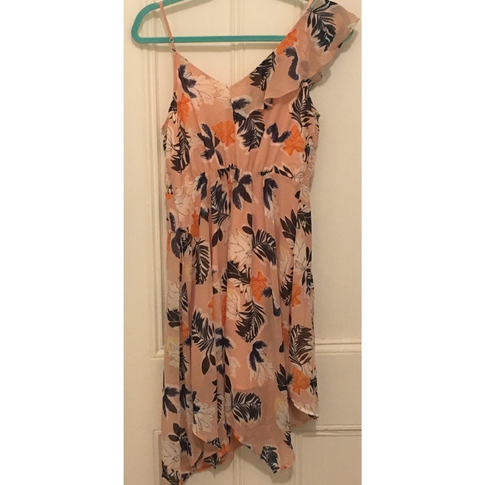 Pink Ruffle Shoulder Asymmetrical Mini Size Small - Picture 3 of 4
